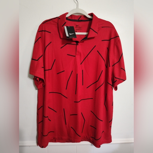 NIKE Golf Men's Dri-FIT Tiger Woods Red/Black Polo Shirt  Extra Large New W/Tags - Picture 1 of 5